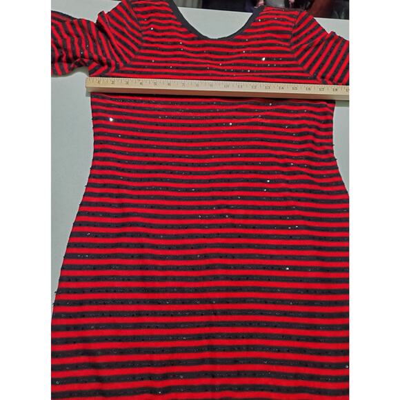 Express Womens Red Striped Sequin Mini Dress Size Large Bodycon Sexy Holidays - Picture 3 of 6